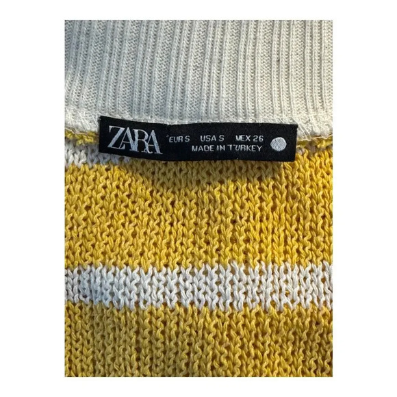 ZARA Women’s Small Yellow and White Striped Knit Rustic Sweater Vest Oversized - Picture 5 of 9